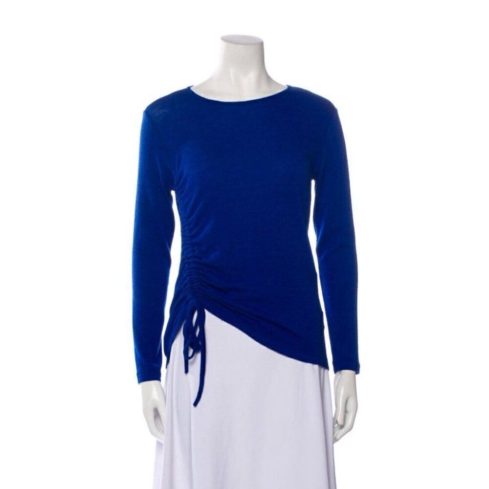 Beulah Authentic Solid Blue Crew Neck Long Sleeve Ruched Sweater One Size